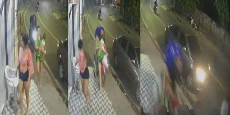 Vídeo mostra exato momento que mulher com bebê no colo é atropelada por entregador na Compensa