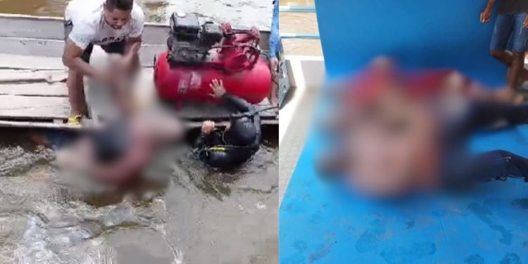 Vídeo mostra garimpeiros mortos sendo retirados do rio após naufrágio no interior do Amazonas