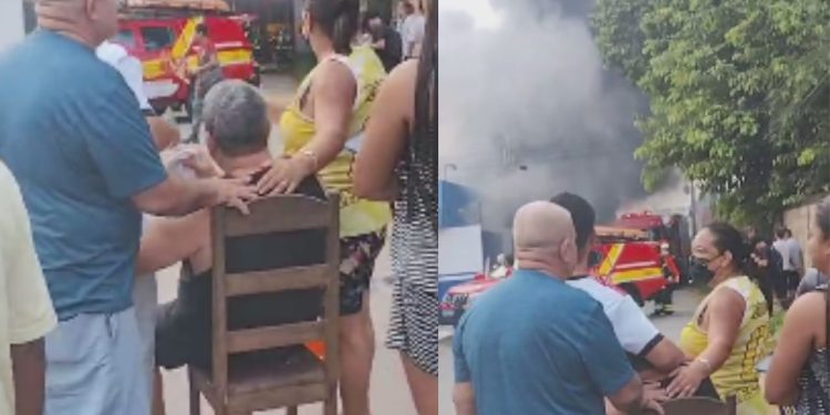 Vídeo triste mostra empresário chorando ao ver sua fábrica sendo destruída em incêndio em Manaus