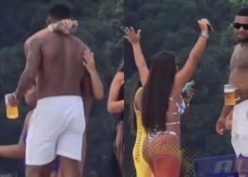 Davi Brito é flagrado aos beijos com morena misteriosa em aniversário; vídeo