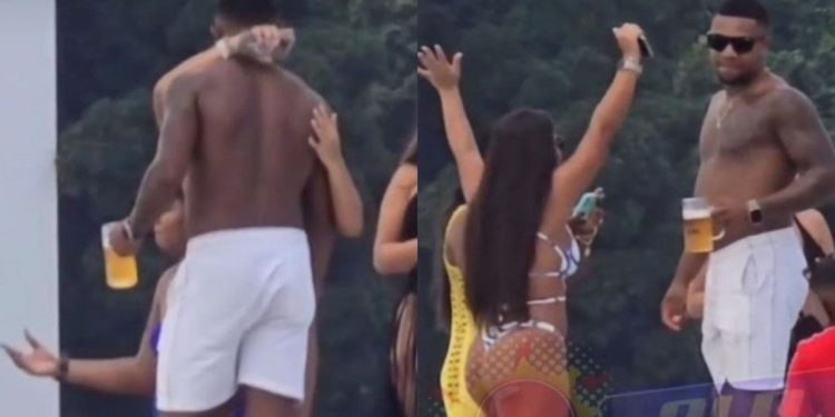 Davi Brito é flagrado aos beijos com morena misteriosa em aniversário; vídeo