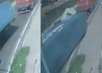 Câmera registra carreta tombando e esmagando carro em Manaus; há vítima fatal