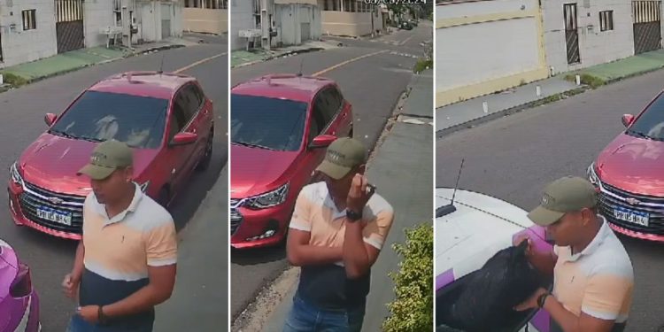 Um homem, ainda não identificado, foi flagrado por uma câmera de segurança furtando equipamentos avaliados. Homem