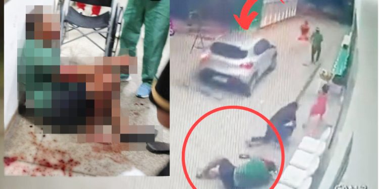 Uma câmera de segurança registrou o momento em que criminosos atiram contra um homem, que não teve o nome. Vídeo