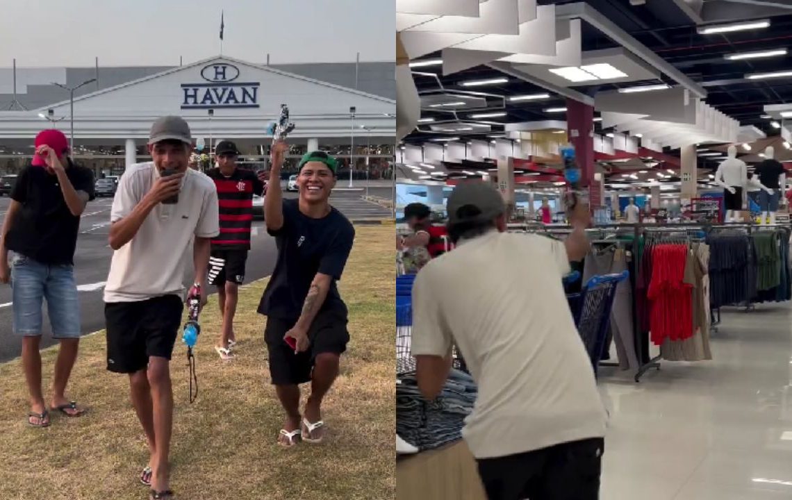 Influenciador gera polêmica ao fazer 'guerra' usando arma de bolinha de gel dentro de loja em Manaus