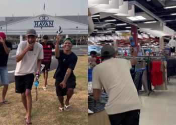 Influenciador gera polêmica ao fazer 'guerra' usando arma de bolinha de gel dentro de loja em Manaus