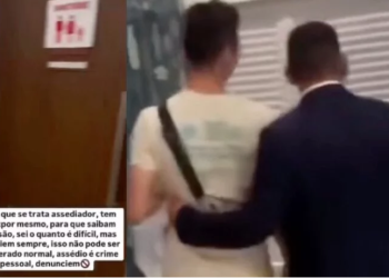 Vídeo: Homem suspeito de assediar outro homem é expulso do banheiro de shopping em Manaus