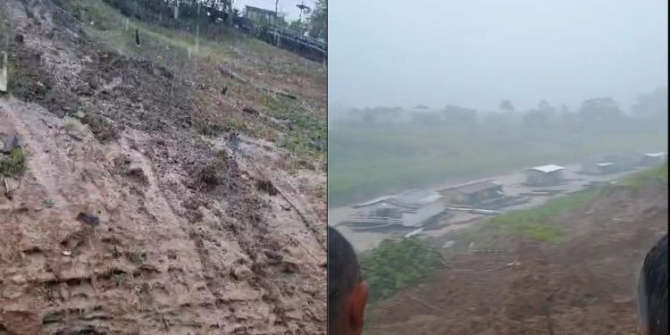 Vídeo mostra momento em que barranco desmorona durante forte chuva em Anamã
