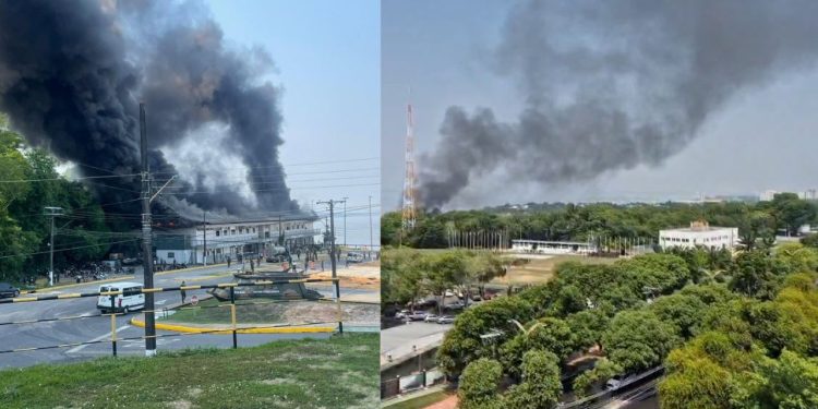 Vídeo: Incêndio atinge Centro de Embarcações do Comando Militar em Manaus
