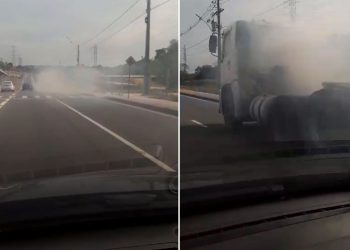 Vídeo flagra caminhão soltando fumaça na Avenida das Torres