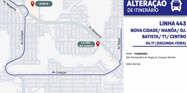 Itinerário da linha 443 será alterado a partir de segunda-feira; confira