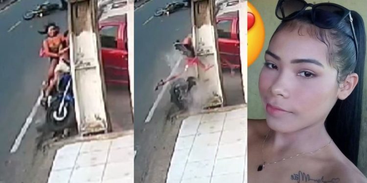 Vídeo mostra mulher perdendo o controle da moto e colidindo contra o poste em Parintins