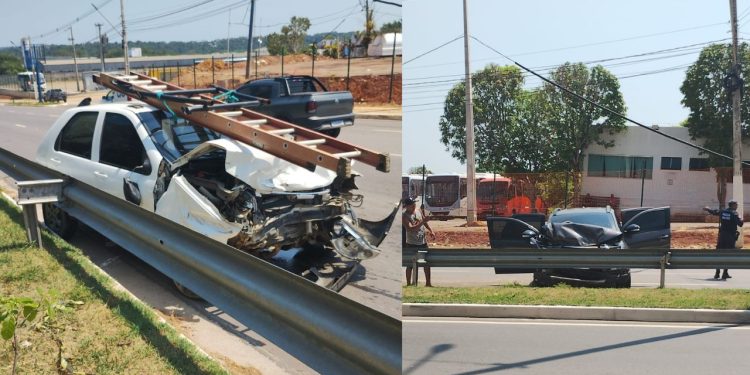 Motoristas ficam gravemente feridos durante colisão na avenida do Turismo