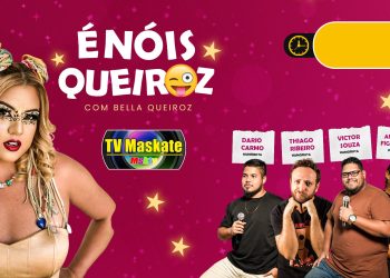 Os humoristas Dario, Thiago, Victor e a personal Amanda Figueiredo no É Nós Queiroz