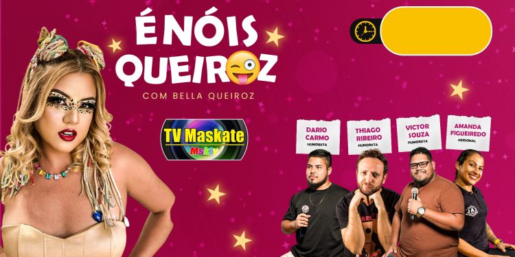 Os humoristas Dario, Thiago, Victor e a personal Amanda Figueiredo no É Nós Queiroz