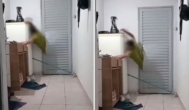 Vídeo: Homem fica entalado em porta ao tentar invadir a casa da ex