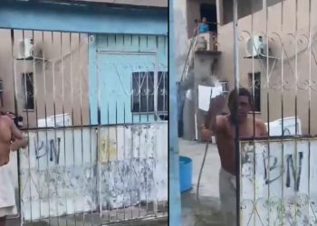 Vídeo: Morador se irrita com buzinada e joga água em entregadora no Grande Vitória. Vídeo: Morador se irrita com buzinada e joga água.