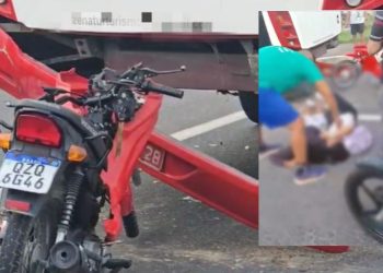 Vídeo: adolescentes venezuelanos colidem moto na traseira de micro-ônibus na avenida das Torres