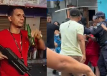 'Amostradinho' tira onda com fuzil em festa na Compensa e acaba em cana