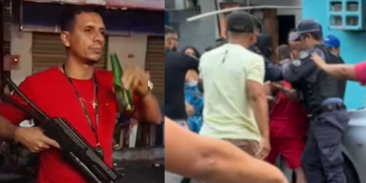 'Amostradinho' tira onda com fuzil em festa na Compensa e acaba em cana
