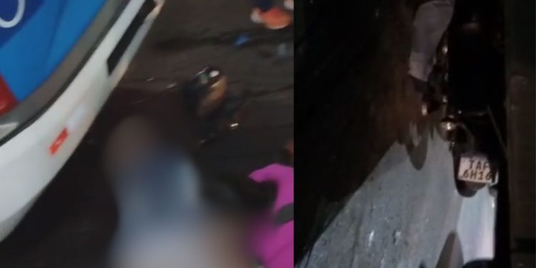 Motociclista vai parar debaixo de ônibus após se enroscar em fio caído na Constantino Nery