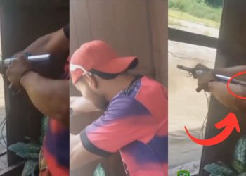 Vídeo mostra momento em que homem dá tiro acidental em si mesmo no Amazonas