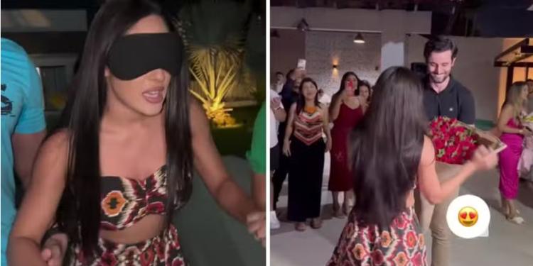 Isabelle Nogueira ganha festa de aniversário surpresa e buquê especial do noivo