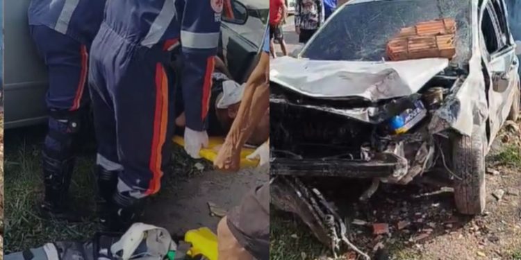 Vídeo: carro bate em muro de oficina e motorista fica ferido no bairro Nova Cidade