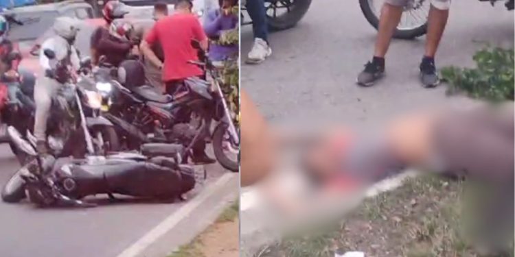 Vídeo forte: motoqueiro agoniza no asfalto após acidente em Manaus