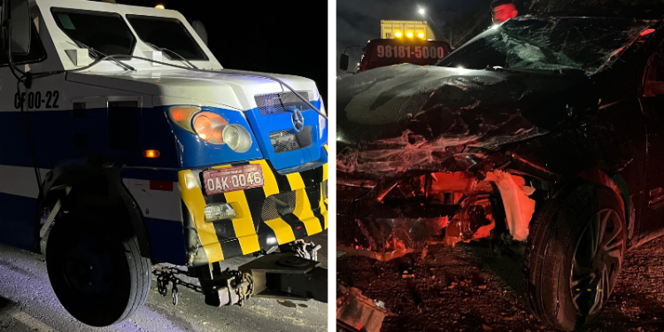 Vídeo: colisão entre carro-forte e Gol deixa duas pessoas feridas no Distrito Industrial