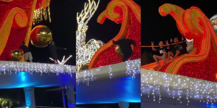 Influenciadores' vandalizam enfeites natalinos na Ponta Negra