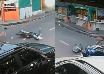 Câmera filma motociclista em alta velocidade e sem capacete 'beijando o asfalto' na Compensa