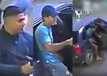 Câmera filma dupla tentando executar homem em praça de alimentação no Parque 10