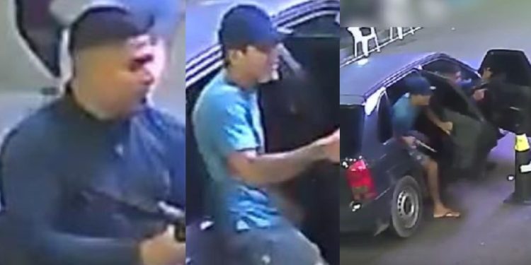 Câmera filma dupla tentando executar homem em praça de alimentação no Parque 10