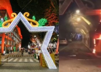 Vândalos tacam fogo em estrutura natalina no Centro de Manaus