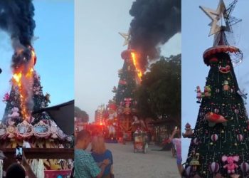 Bombeiros controlam chamas em árvore de natal no Largo Sebastião