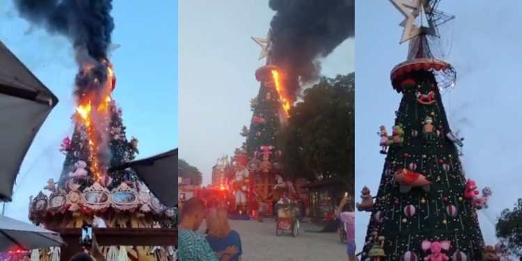 Bombeiros controlam chamas em árvore de natal no Largo Sebastião