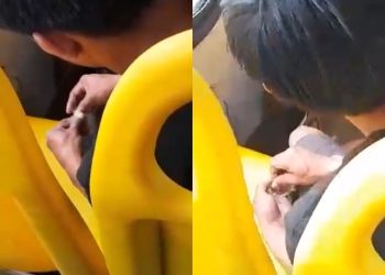 Vídeo: homem é flagrado enrolando cigarro de maconha em ônibus de Manaus