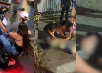 Casal fica todo 'ralado' após inventar de dar grau na moto em Manaus