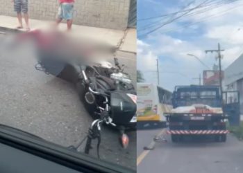 Moto Uber morre após colidir com caminhão no Japiim; passageiro ficou ferido