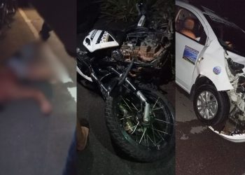 Motoqueiro fica sangrando na estrada após colidir com táxi em Manacapuru