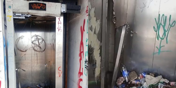 "Levaram tudo": Drogadinhos quebram elevador de passarela na Max Teixeira
