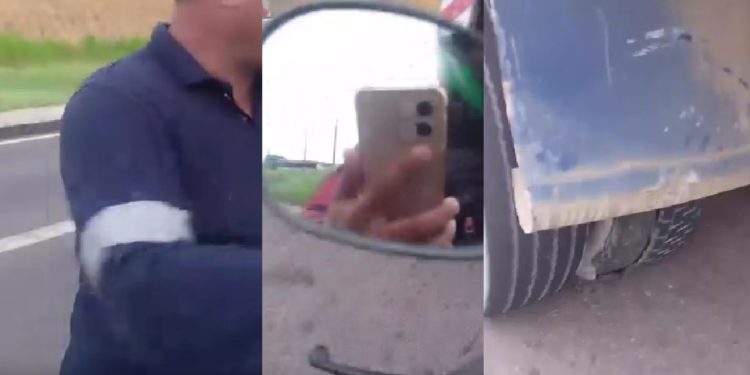 “Me bate”: Motoqueiro e caminhoneiro brigam no meio da Avenida das Flores