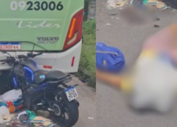 VÍDEO FORTE: Genro bate a moto na traseira de ônibus parado e sogra morre na Torquato Tapajós