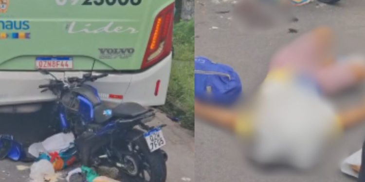 VÍDEO FORTE: Genro bate a moto na traseira de ônibus parado e sogra morre na Torquato Tapajós