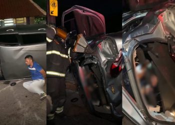 Bandidos se lascam tentando fugir da polícia em Manaus com carro roubado