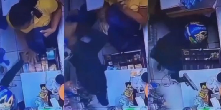 Bandido violento dá coronhada em balconista durante assalto em Manaus