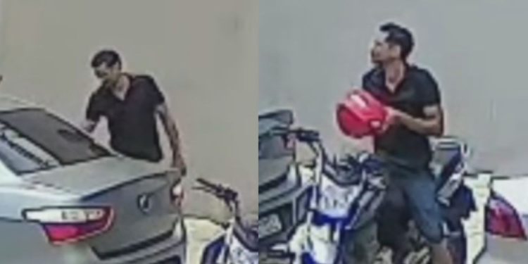 Câmera flagra homem furtando objetos de carro em Flores; polícia pede apoio para achá-lo