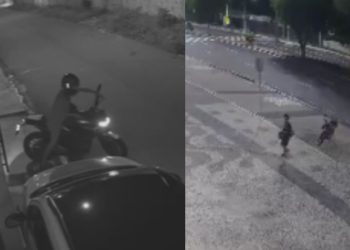 Câmera flagra bandido deixando moto furtada na Ponta Negra minutos após invadir casa no Alvorada