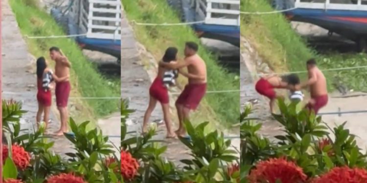 Casal briga na Orla de Parintins e quase o pior acontece; VEJA O VÍDEO